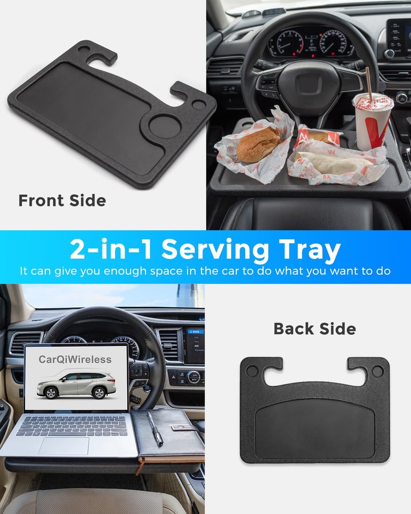 CarQiWireless Auto Steering Wheel Desk for Tesla Model 3 Model Y S X (Not for Yoke), Hollow Steering Wheel Tray for Laptop, Tablet, iPad, Or Notebook - Car Travel Table with Food Hook and Eating Tray - Image 2